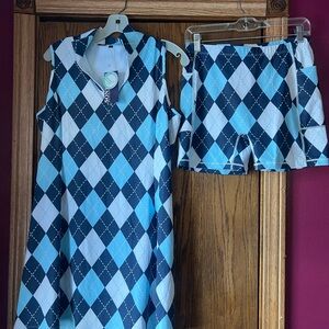 Blue Argyle Kids Pajama Set 33" CHECKERBOARD ZIPPER GOLF DRESS WITH SHORTS